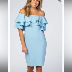 Light blue Layered Ruffle Off Shoulder Dress